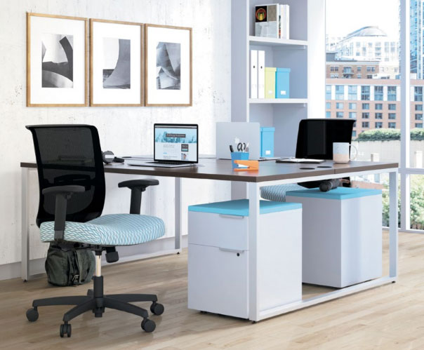 Voi Desk Flexible Office Solution Desk and Chair in open office setting